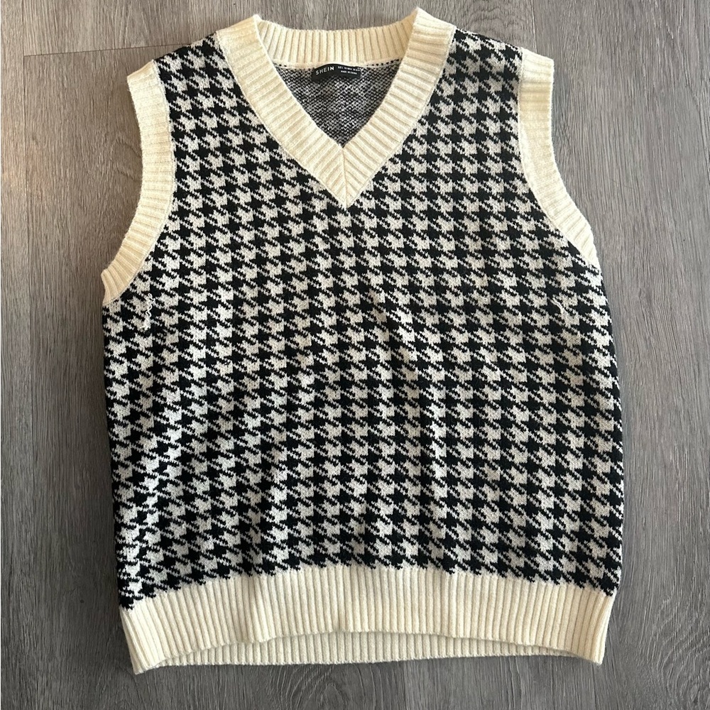 Black and White Houndstooth Sweater Vest